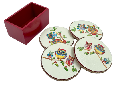 The Weaver's Nest Wooden Round Coasters with Stand