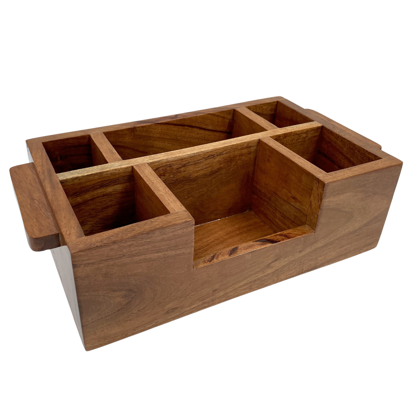 The Weaver's Nest Wooden Cutlery Holder with Salt & Pepper for Kitchen Dining