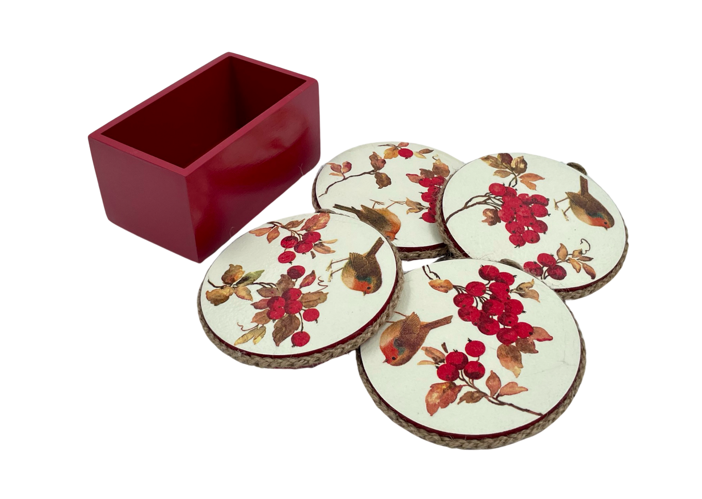 The Weaver's Nest Wooden Round Coasters with Stand