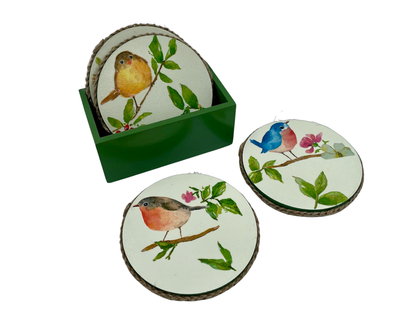 The Weaver's Nest Wooden Round Coasters with Stand
