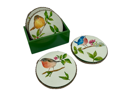 The Weaver's Nest Wooden Round Coasters with Stand