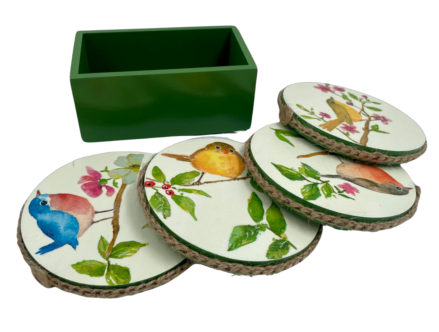 The Weaver's Nest Wooden Round Coasters with Stand