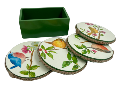 The Weaver's Nest Wooden Round Coasters with Stand