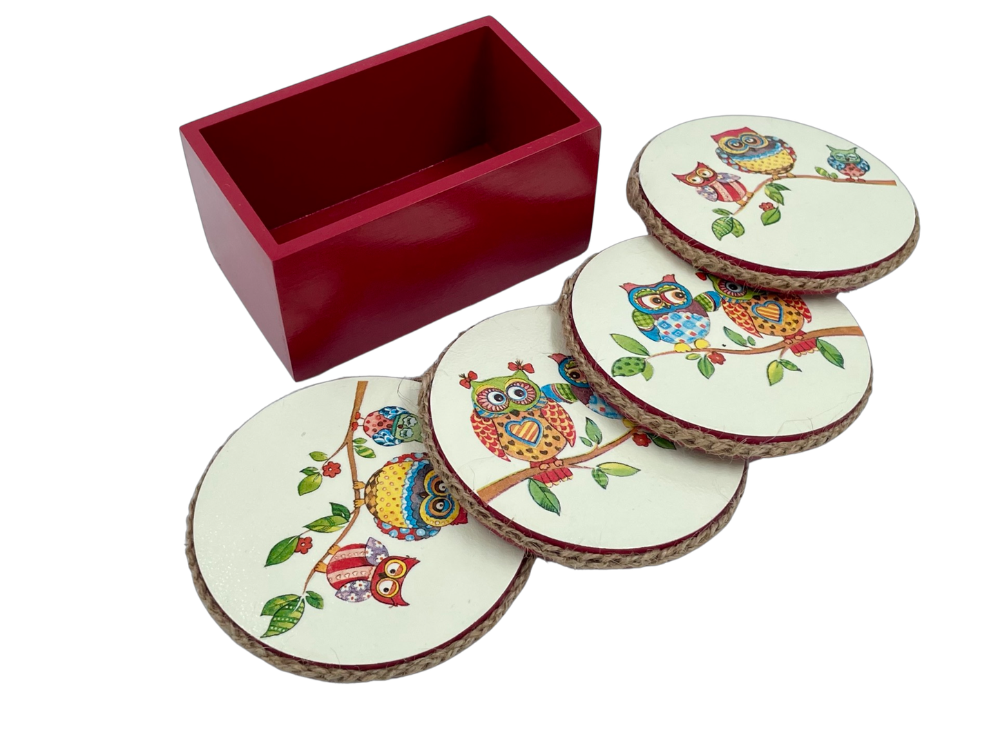 The Weaver's Nest Wooden Round Coasters with Stand