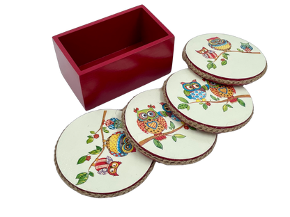 The Weaver's Nest Wooden Round Coasters with Stand