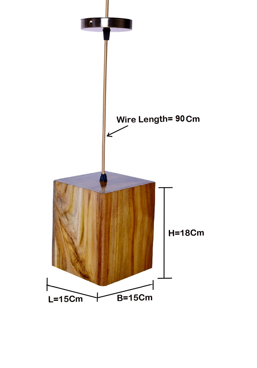 The Weaver's Nest Rustic Teak Wood Hanging Light Square Shaped Pendant Light for Home , Living Room, Kitchen Countertop, Restaurants, Study Room