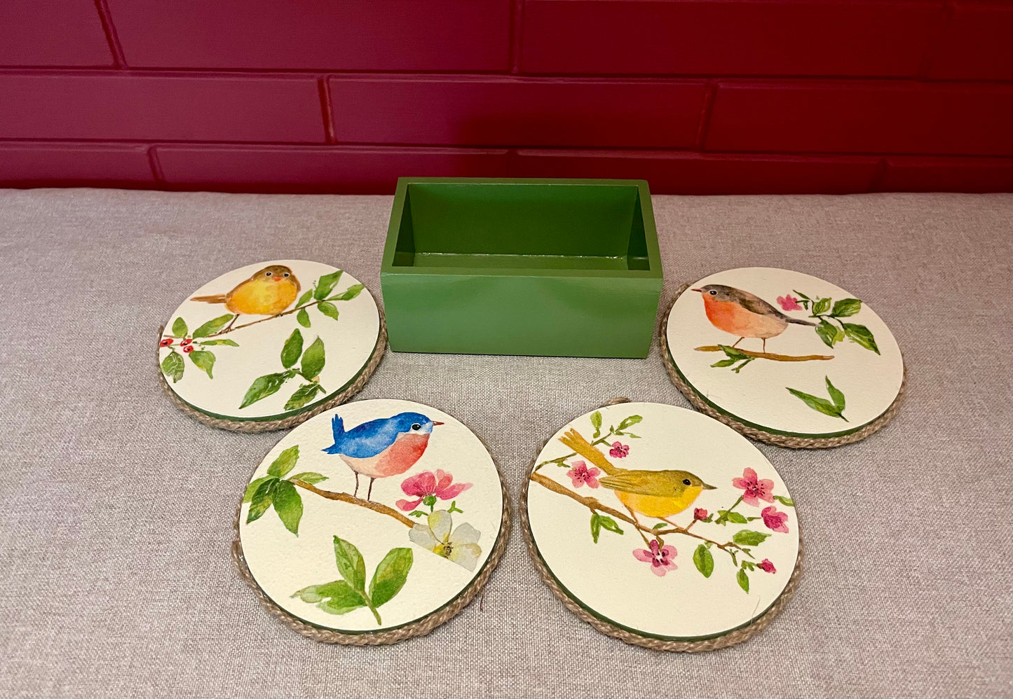 The Weaver's Nest Wooden Round Coasters with Stand