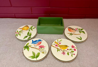 The Weaver's Nest Wooden Round Coasters with Stand