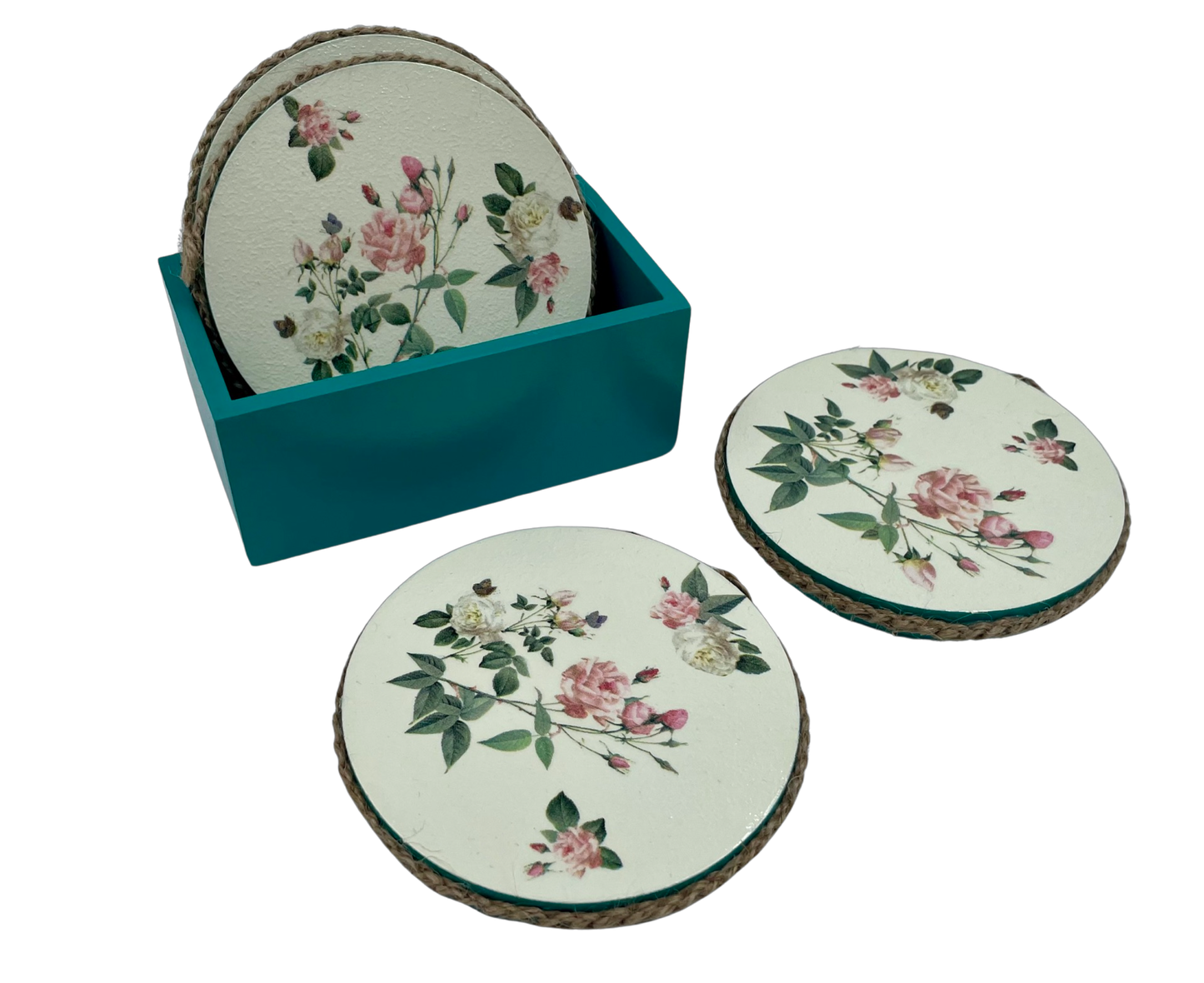 The Weaver's Nest Wooden Round Coasters with Stand