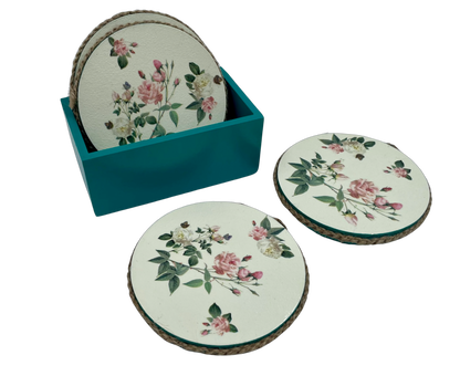 The Weaver's Nest Wooden Round Coasters with Stand