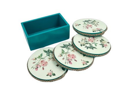 The Weaver's Nest Wooden Round Coasters with Stand