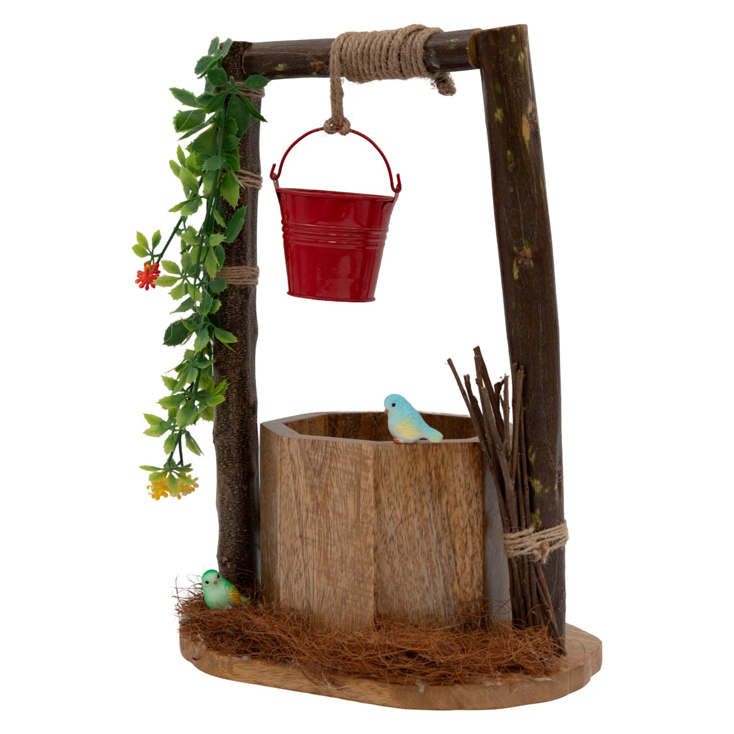 The Weaver's Nest Wishing Well Planter with Floral Vine