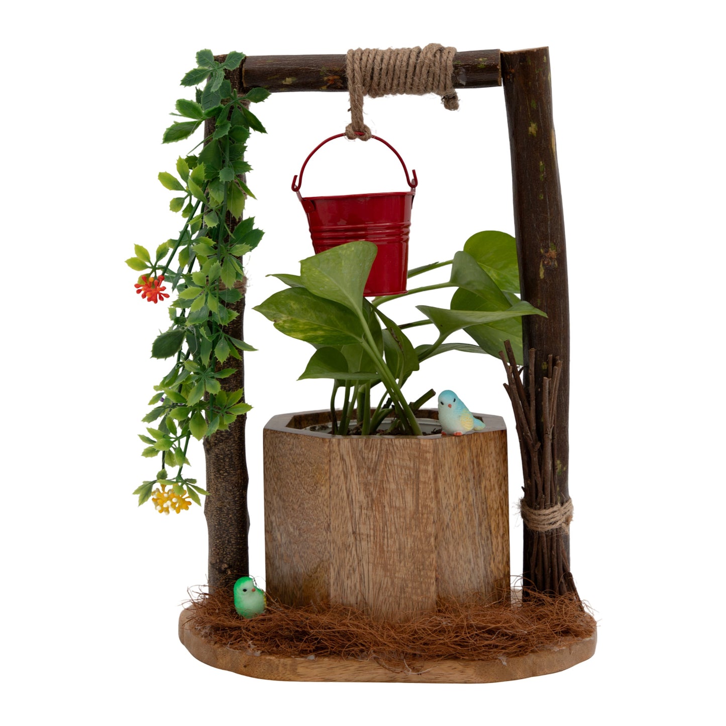 The Weaver's Nest Wishing Well Planter with Floral Vine