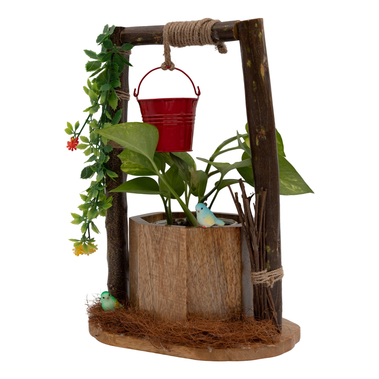 The Weaver's Nest Wishing Well Planter with Floral Vine