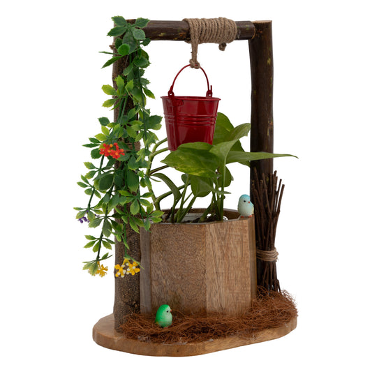 The Weaver's Nest Wishing Well Planter with Floral Vine
