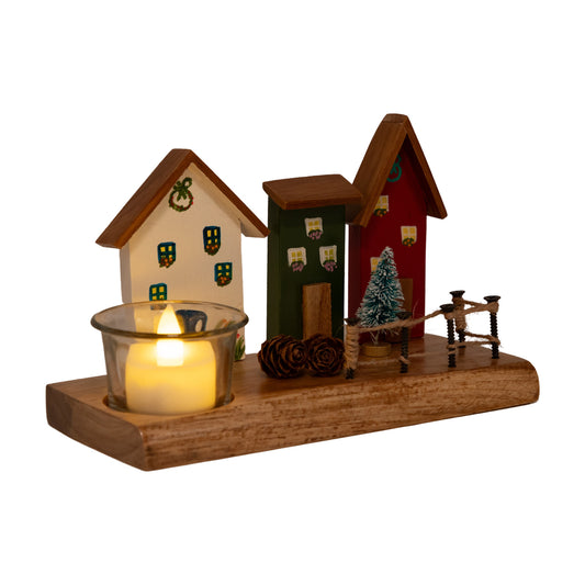 The Weaver's Nest Vintage Wooden Row of Houses Tea Light / Candle Decor