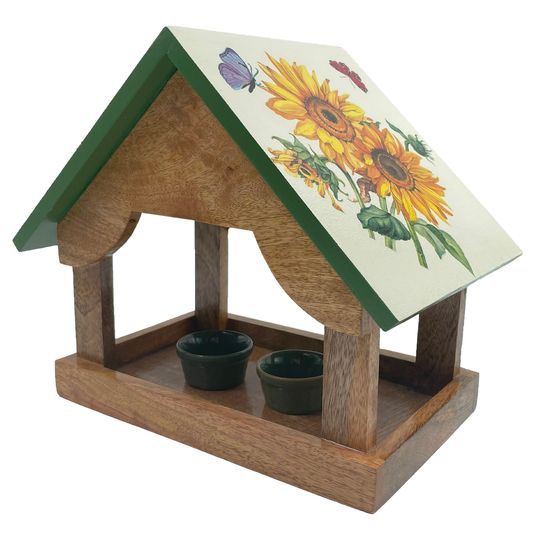 Wooden Birdfeeder With Sunflowers