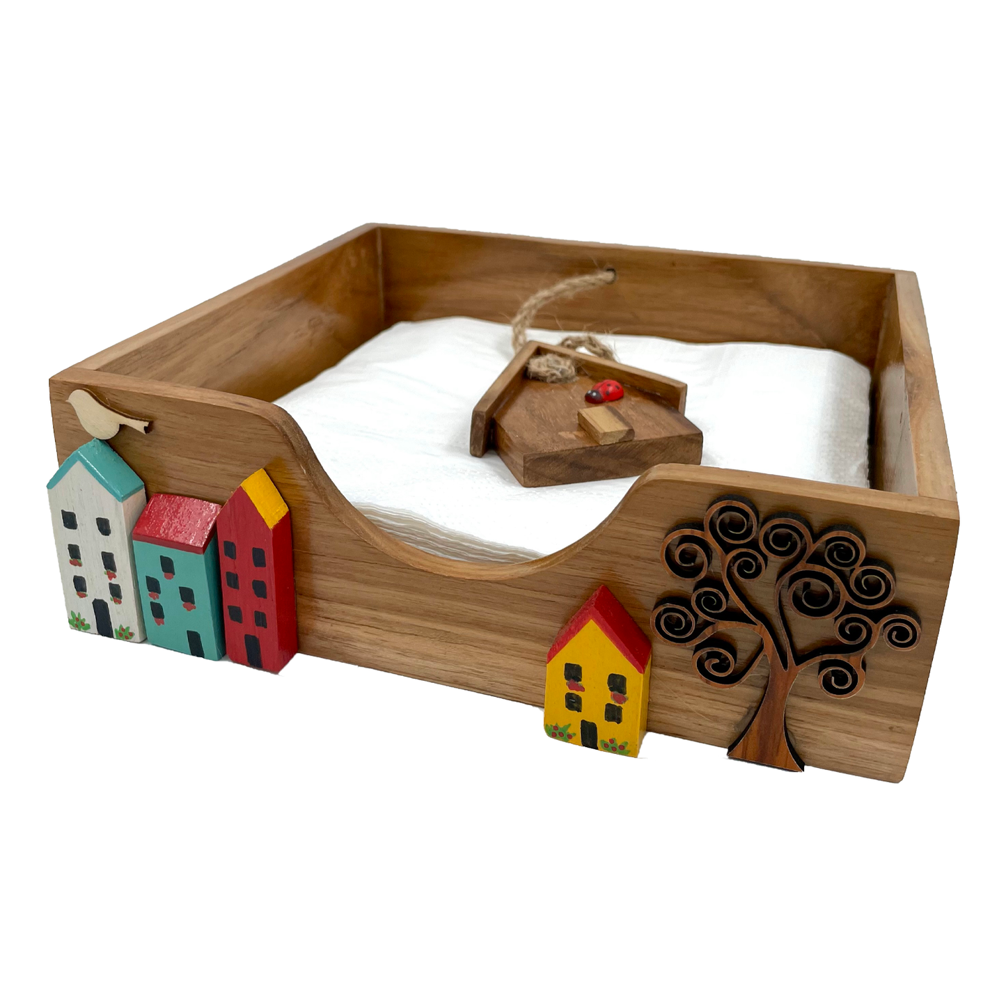 Teak Wood Napkin Holder-Houses