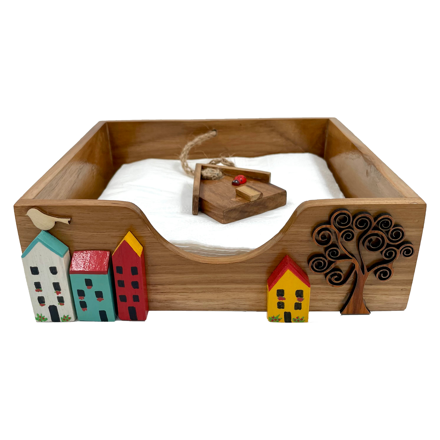 Teak Wood Napkin Holder-Houses