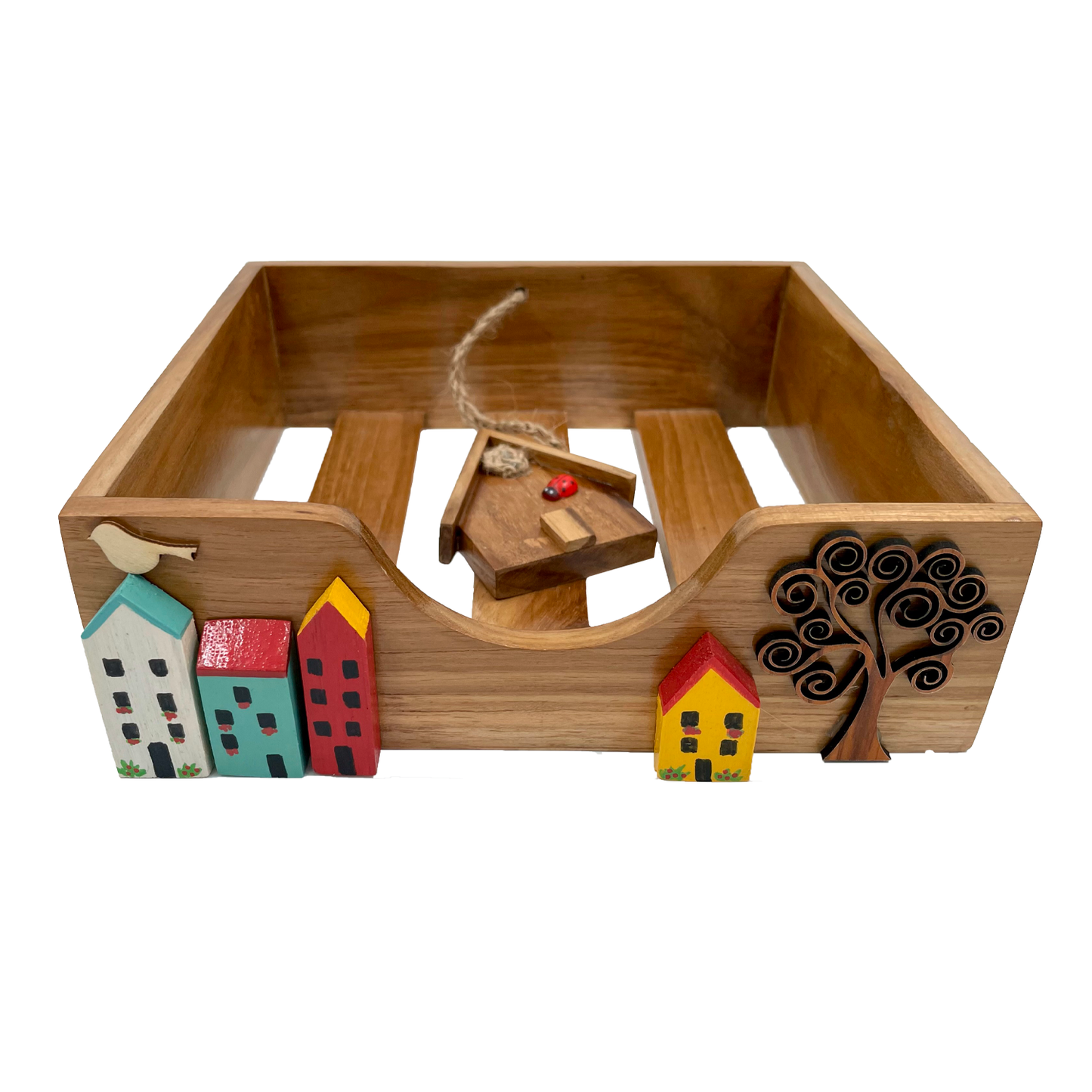 Teak Wood Napkin Holder-Houses