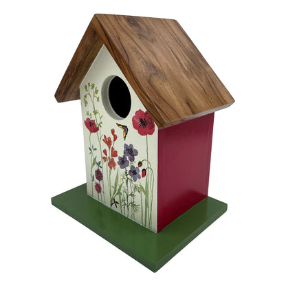 The Weaver's Nest Teak Roof Bird House with Meadows