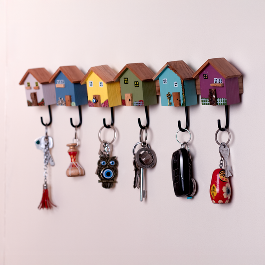 Colorful Huts Wooden Key Holder, Cup Hanger, Medal Organiser