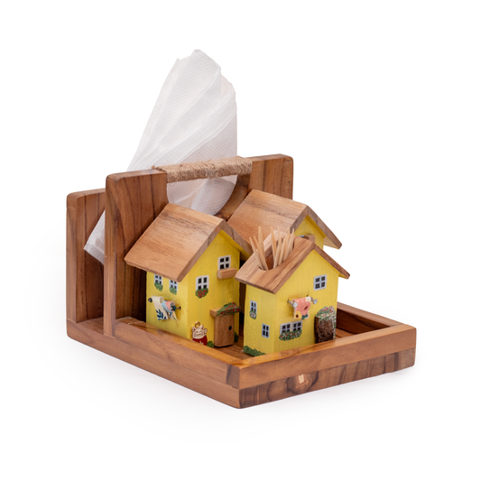Rustic Houses Table Caddy & Condiment Organizer, Salt & Pepper Holder , Toothpick Holder - Yellow