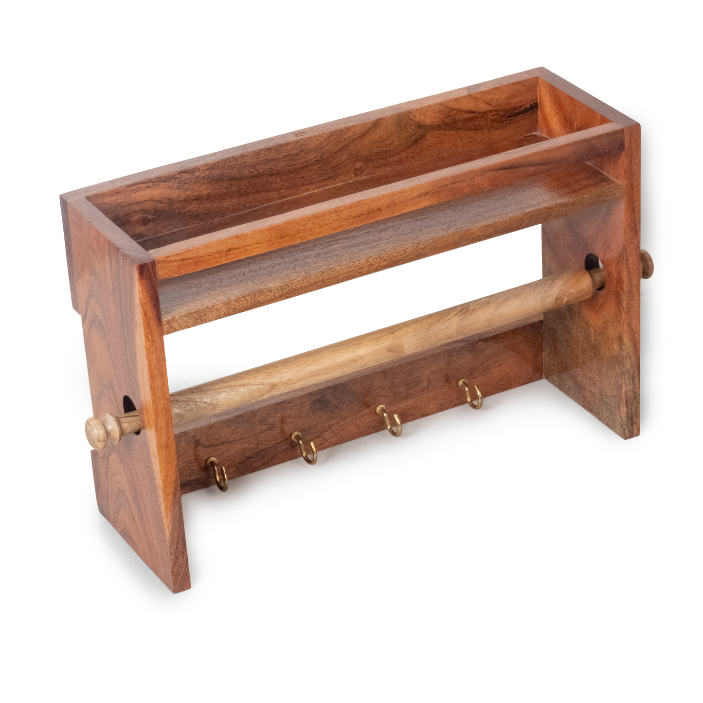 Solid Wood Kitchen Towel Holder with Hooks and Spice shelf