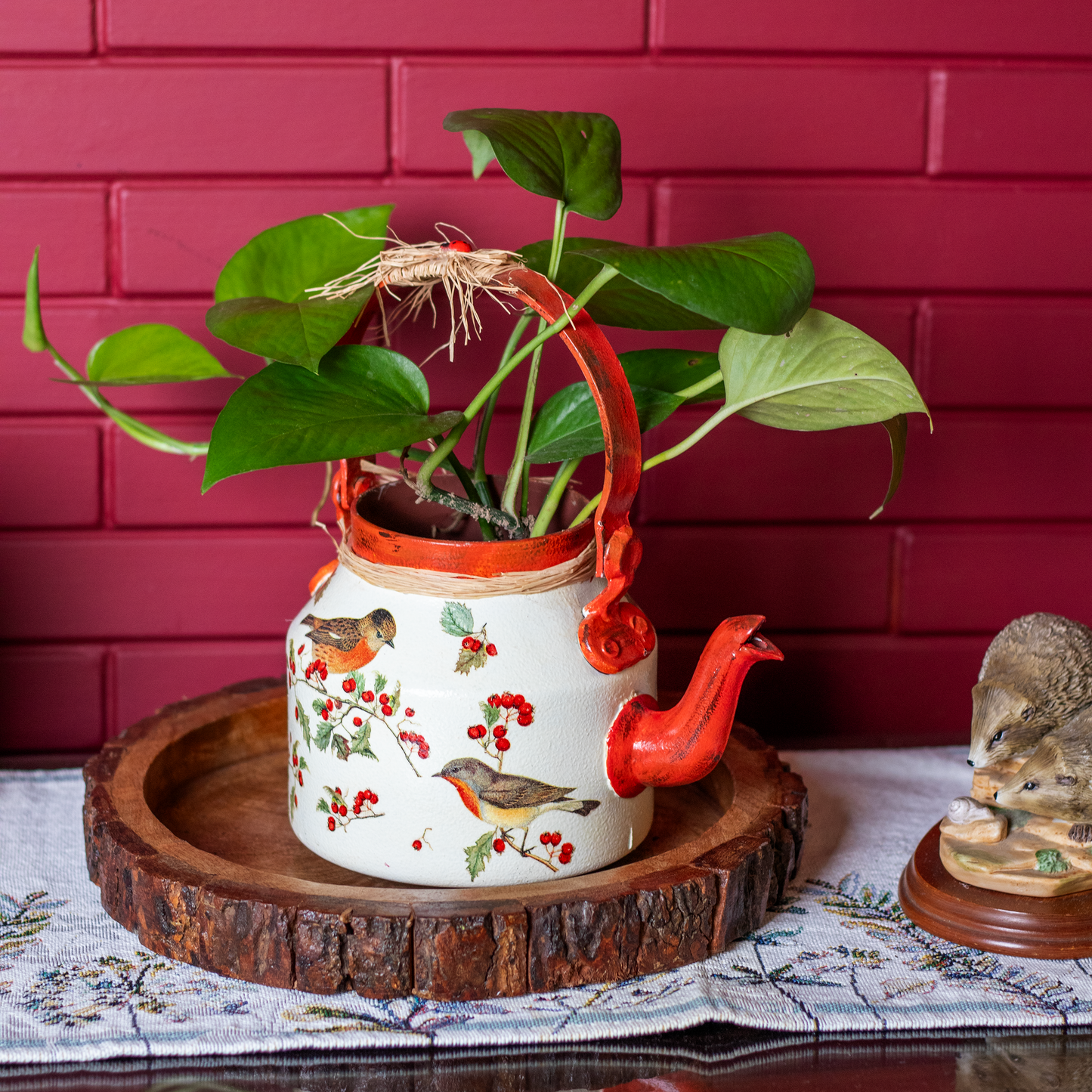 The Weaver's Nest Beautifully Hand Crafted Kettle Planter Berries