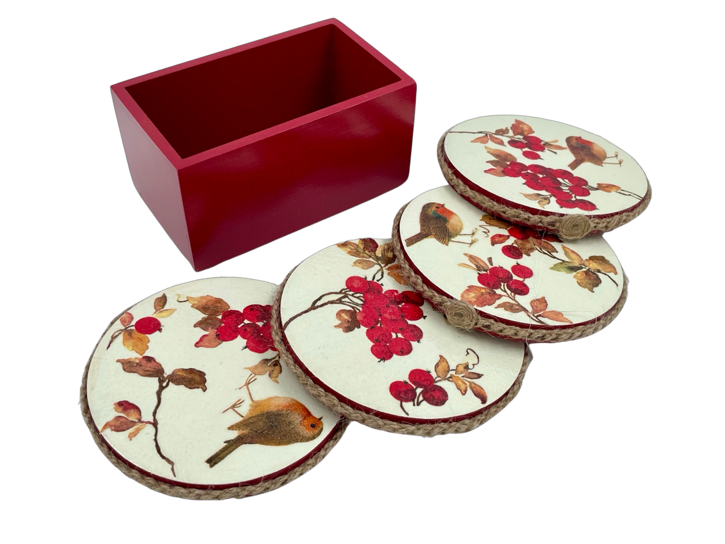 The Weaver's Nest Wooden Round Coasters with Stand