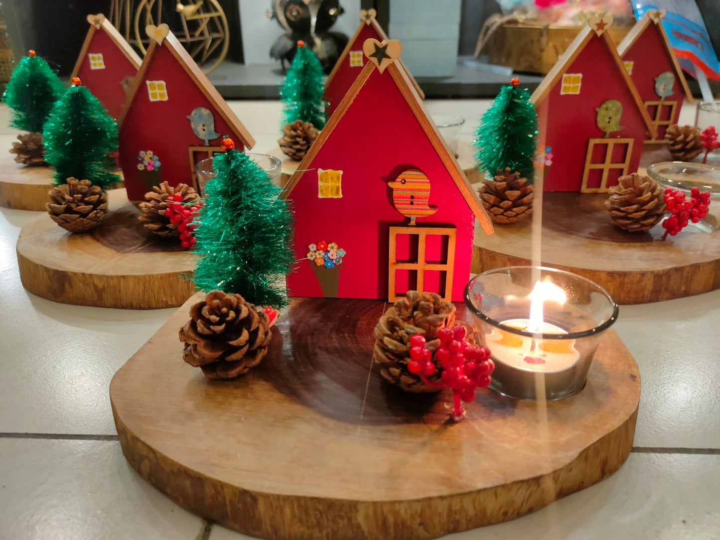Vintage Wooden T Light Decor