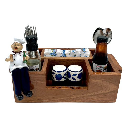 The Weaver's Nest Wooden Cutlery Holder with Salt & Pepper for Kitchen Dining