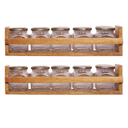 The Weaver's Nest : Wooden Shelves for Kitchen Storage with glass bottles : Set of two