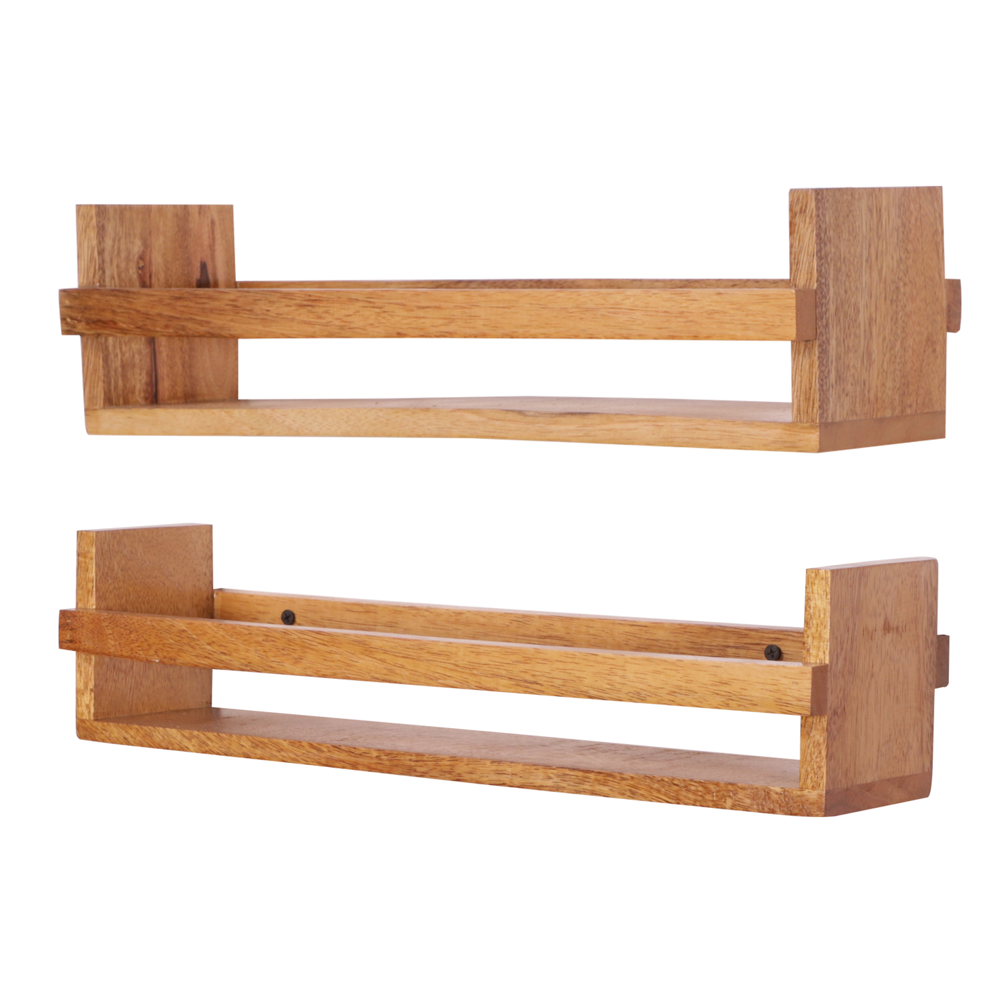 The Weaver's Nest : Wooden Shelves for Kitchen Storage with glass bottles : Set of two
