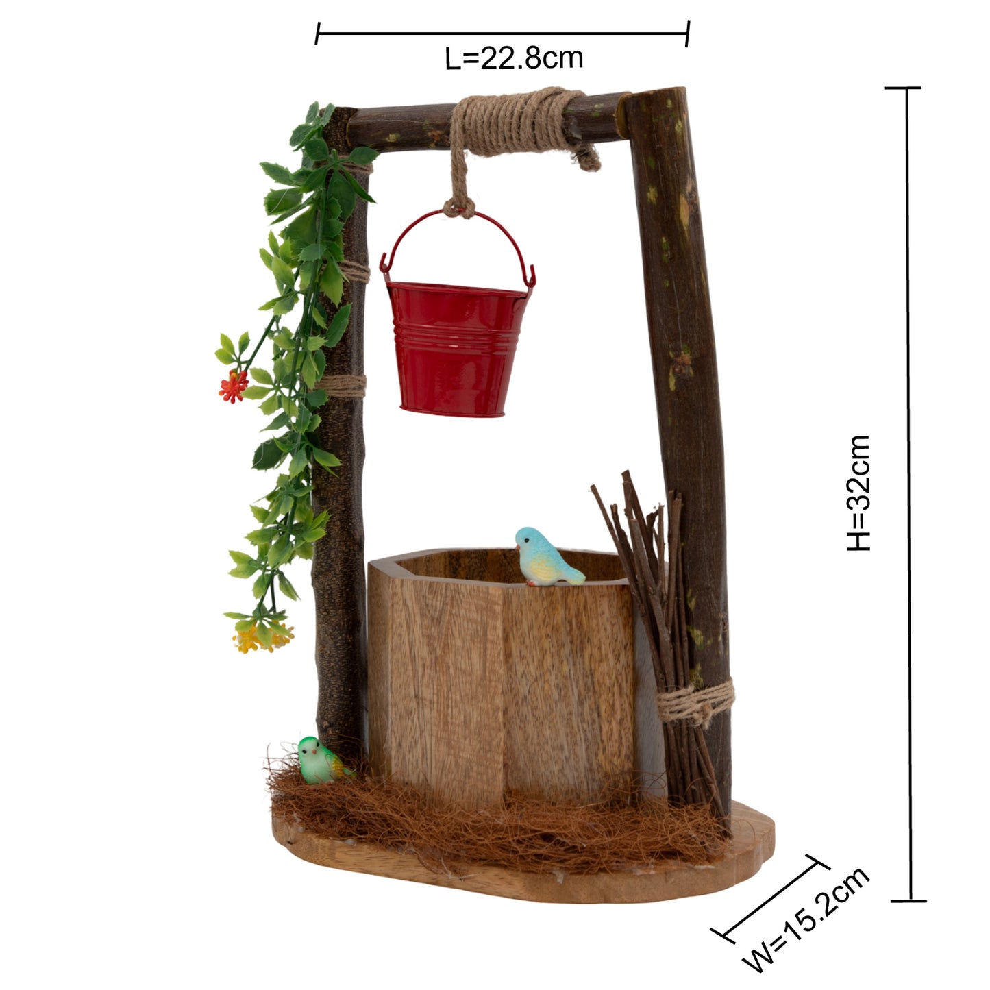 The Weaver's Nest Wishing Well Planter with Floral Vine