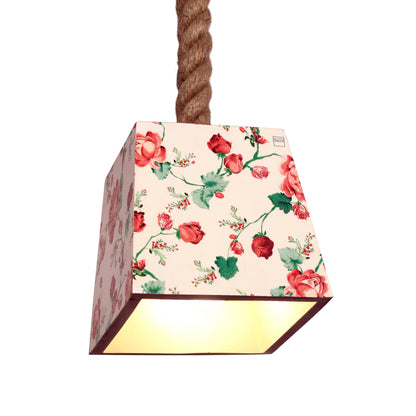 The Weaver's Nest Floral Wooden and Jute Rope Hanging Light/Lamp , Pendant Light for Home , Living Room, Kitchen Countertop, Bedroom, Study Room, Restaurants (White, 18 X 18 X 18 cm)