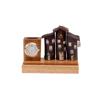Rustic Houses in a Row Organizer Mobile Holder with clock