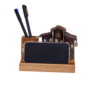 Rustic Houses in a Row Organizer Mobile Holder with clock