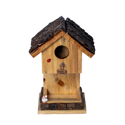 The Weaver's Nest Wooden Bark Rustic Hut Shaped Bird House and Feeder