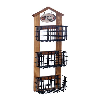 The Weaver's Nest Farm-Style Wall-Mounted Wood and Iron Vegetable Storage Unit