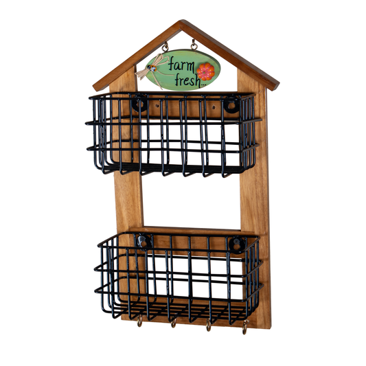 The Weaver's Nest Farm-Style Wall-Mounted Wood and Iron Vegetable Storage Unit Two Tier (Small)
