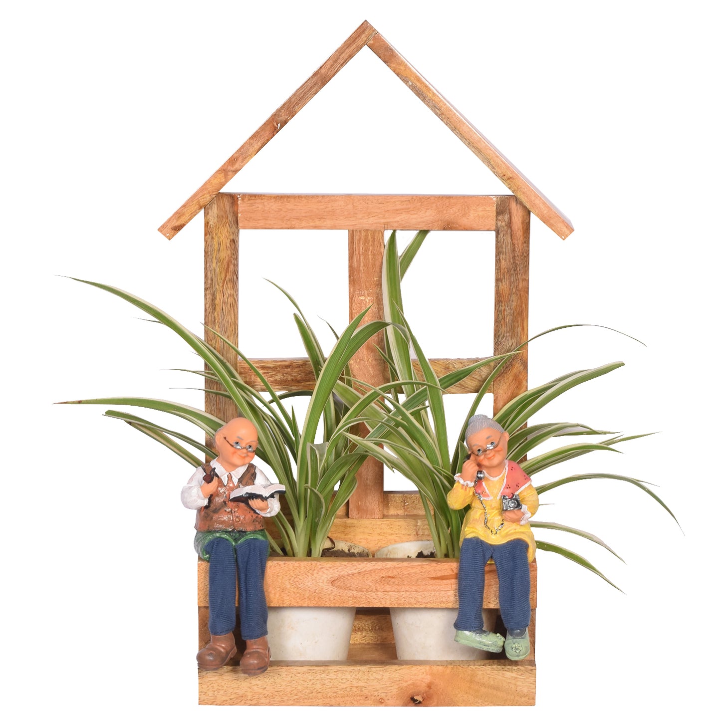 The Weaver's Nest Wooden Old Couple Planter for Home and Garden