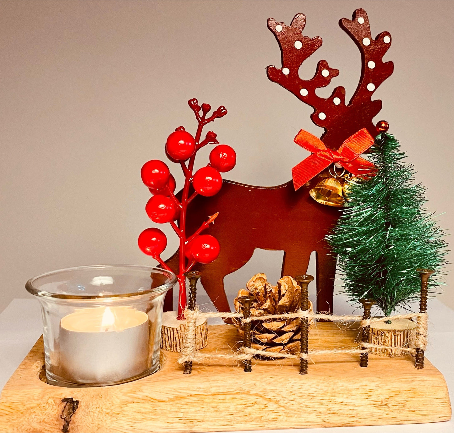 Vintage Reindeer Wooden T Light Holder