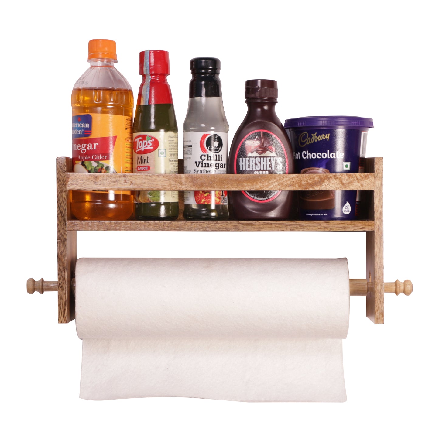 The Weaver's Nest Wooden Towel Holder/Rack with Shelf for Kitchen, Restaurants, Hotels and Washroom
