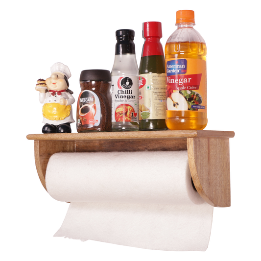 The Weaver's Nest Wooden Paper Towel Holder/Tissue Paper Stand/Roll Dispenser with Shelf for Kitchen, Restaurants, Hotels