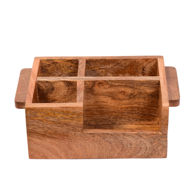 The Weaver's Nest Solid Wood Table Utility Cutlery Holder with Salt and Pepper Shakers