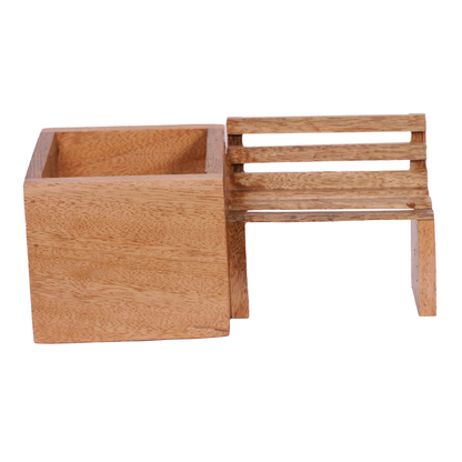 The Weaver's Nest Wooden Bench Planter with Figurine for Home, Porch, Balcony, Garden, Living Room