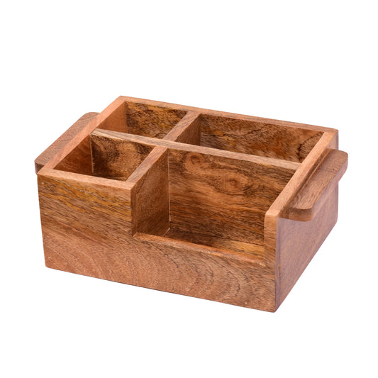 The Weaver's Nest Solid Wood Table Utility Cutlery Holder with Salt and Pepper Shakers