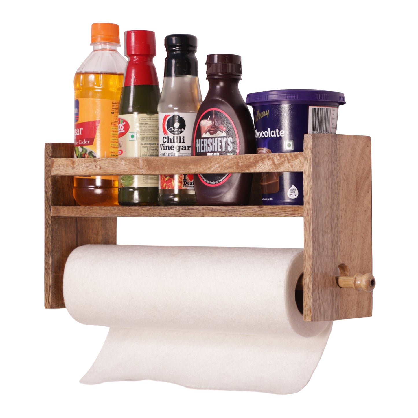 The Weaver's Nest Wooden Towel Holder/Rack with Shelf for Kitchen, Restaurants, Hotels and Washroom