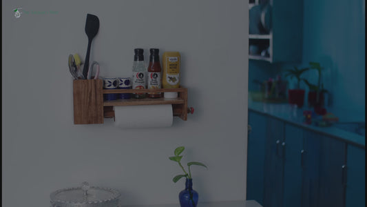 The Weaver's Nest Wooden Towel Holder/Rack with Shelf and Spoons, Forks, Knives Organiser for Kitchen, Restaurants, Hotels